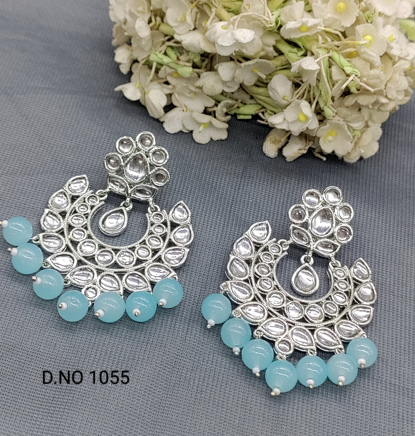 Kundan Rodium Earring Sku 1055 rchiecreation