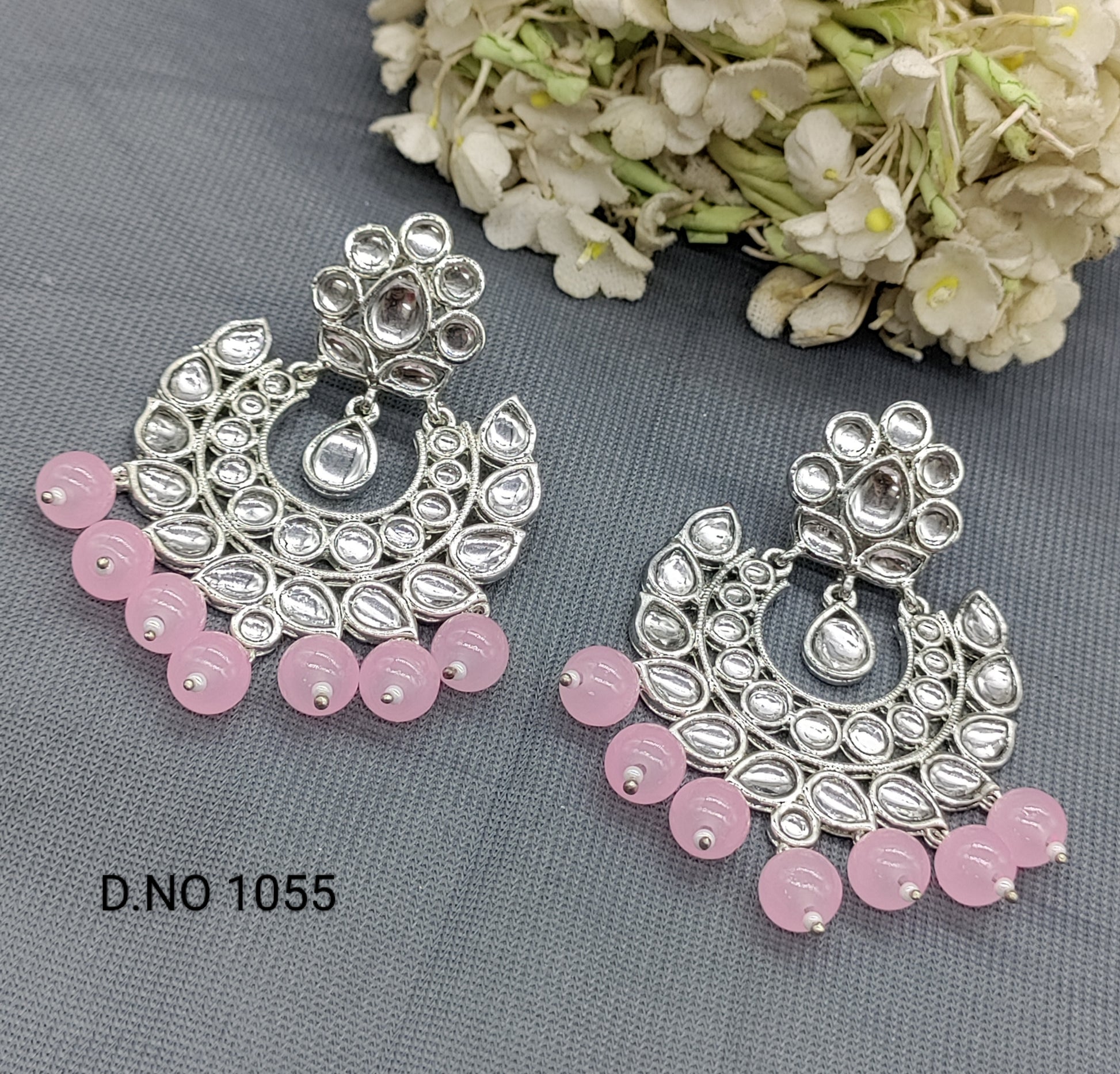 Kundan Rodium Earring Sku 1055 rchiecreation