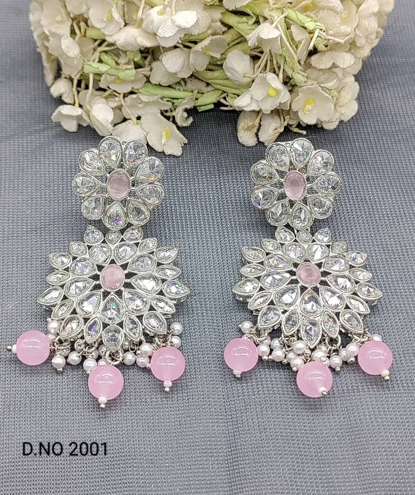 Polki Rodium Earring Sku 2001 rchiecreation