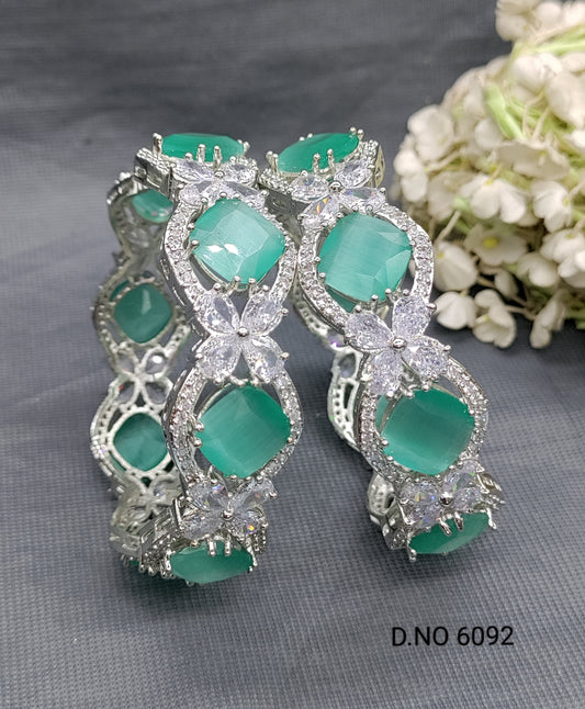 Cz Ad Rodium Mint Bangles Sku 6092 rchiecreation