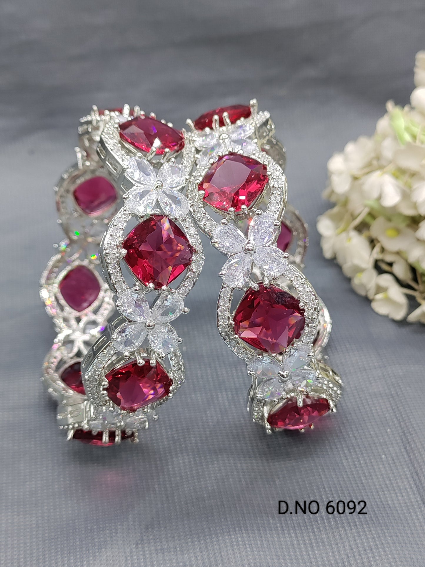 Cz Ad Rodium Ruby Bangles Sku 6092 rchiecreation