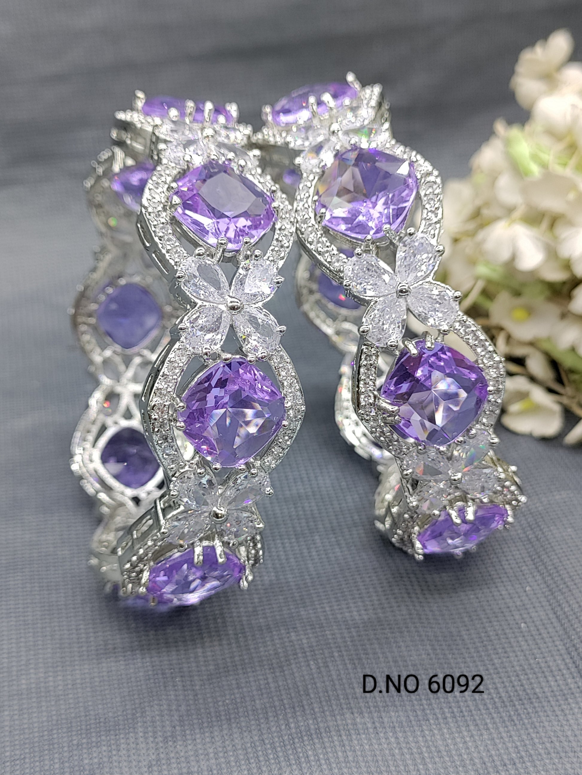 Cz Ad Rodium Light Purple Bangles Sku 6092 rchiecreation