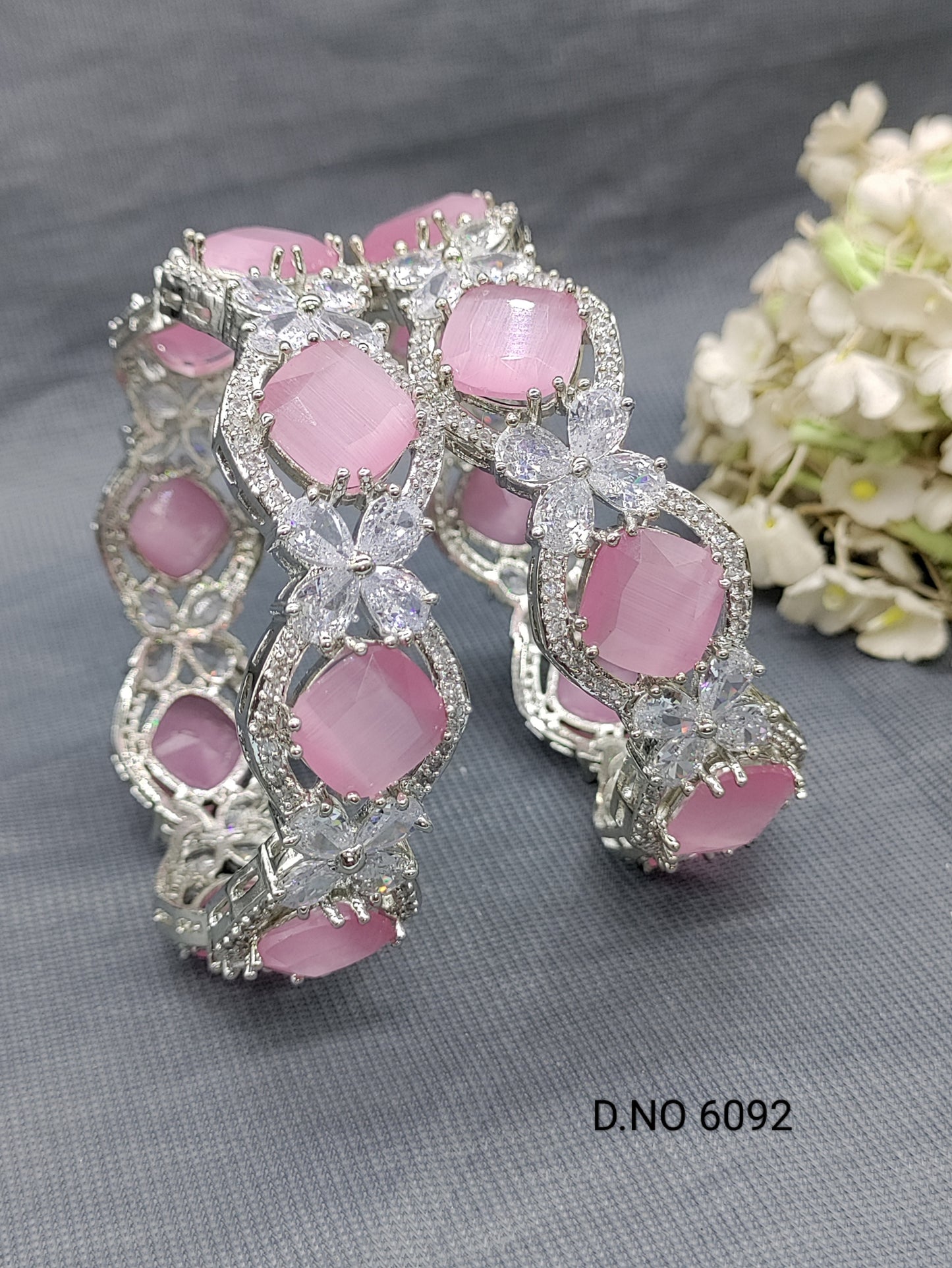 Cz Ad Rodium Pink Bangles Sku 6092 rchiecreation