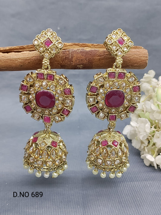 Polki Mehandi Jhumki Earrings Sku 689 rchiecreation