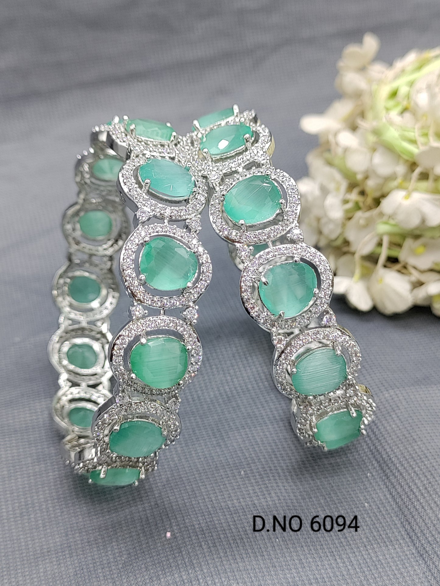 Cz Ad Rodium Mint Bangles Sku 6094 rchiecreation