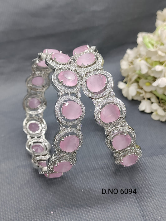 Cz Ad Rodium Pink Bangles Sku 6094 rchiecreation