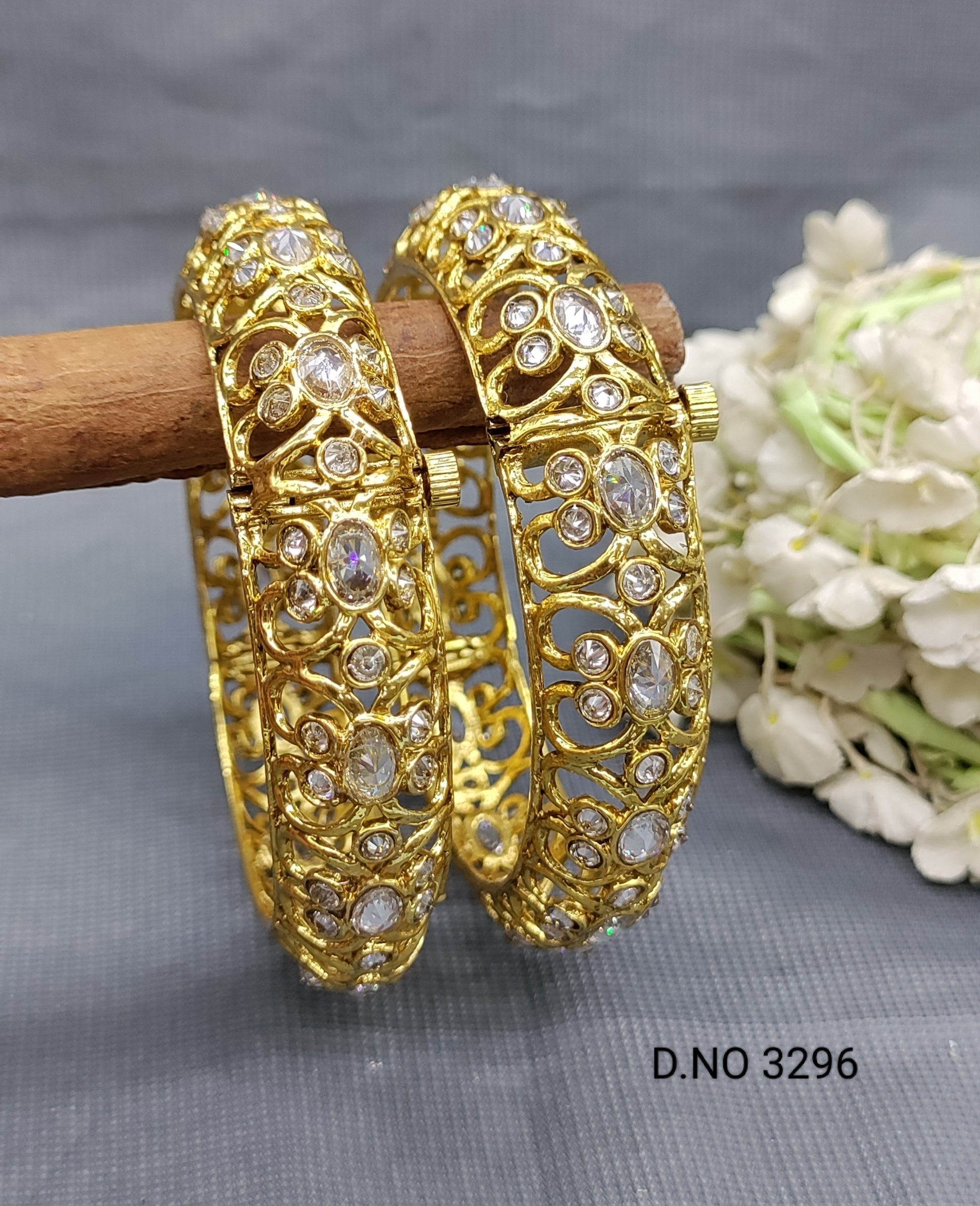 Antique Golden Polki Bangles Sku 3296 rchiecreation