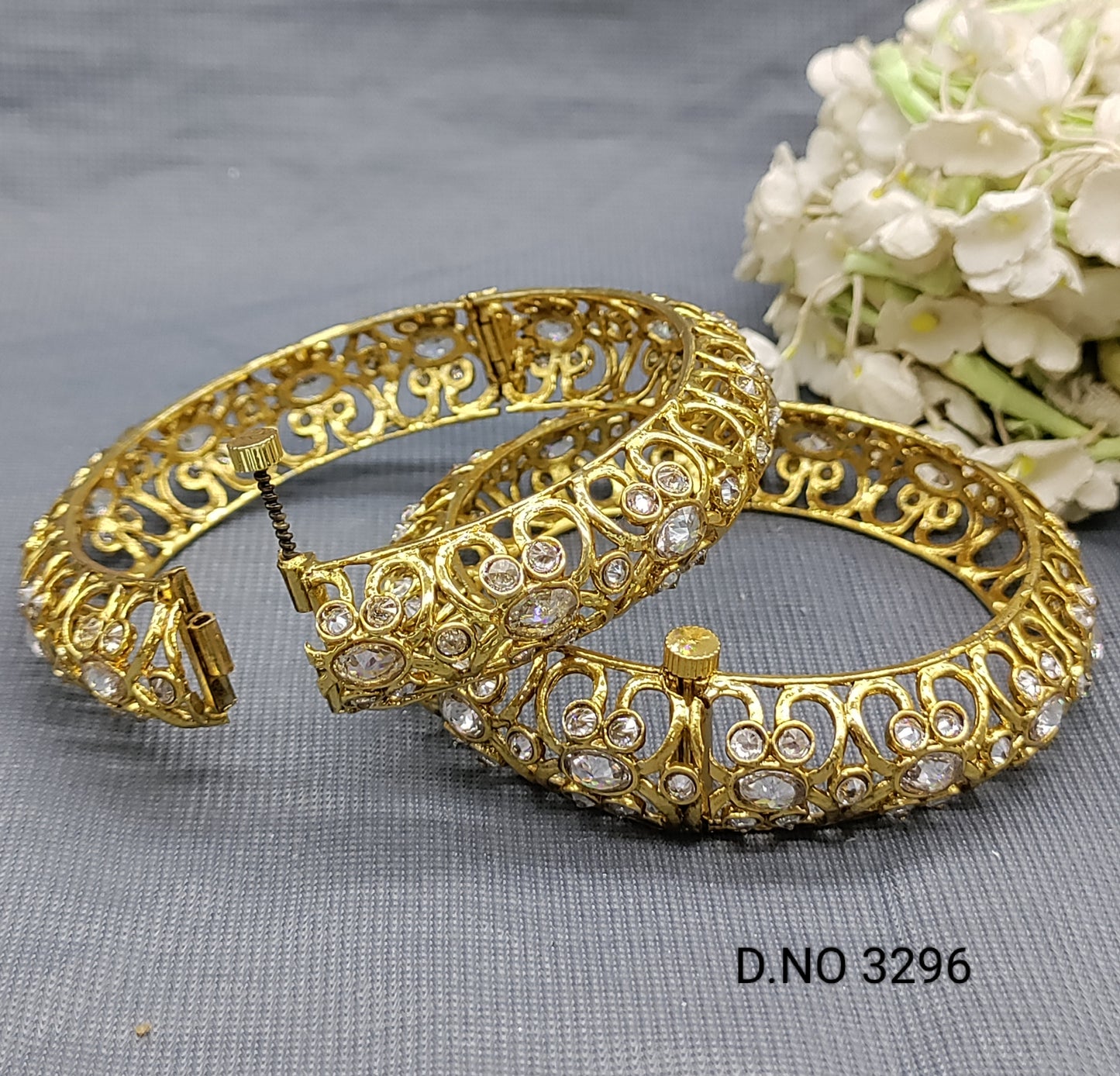 Antique Golden Polki Bangles Sku 3296 rchiecreation