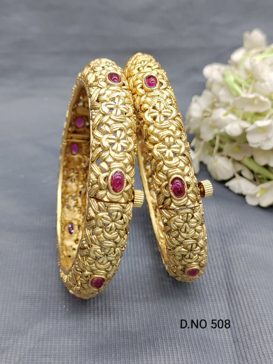 Antique Golden Openable Bangles Sku 508 rchiecreation