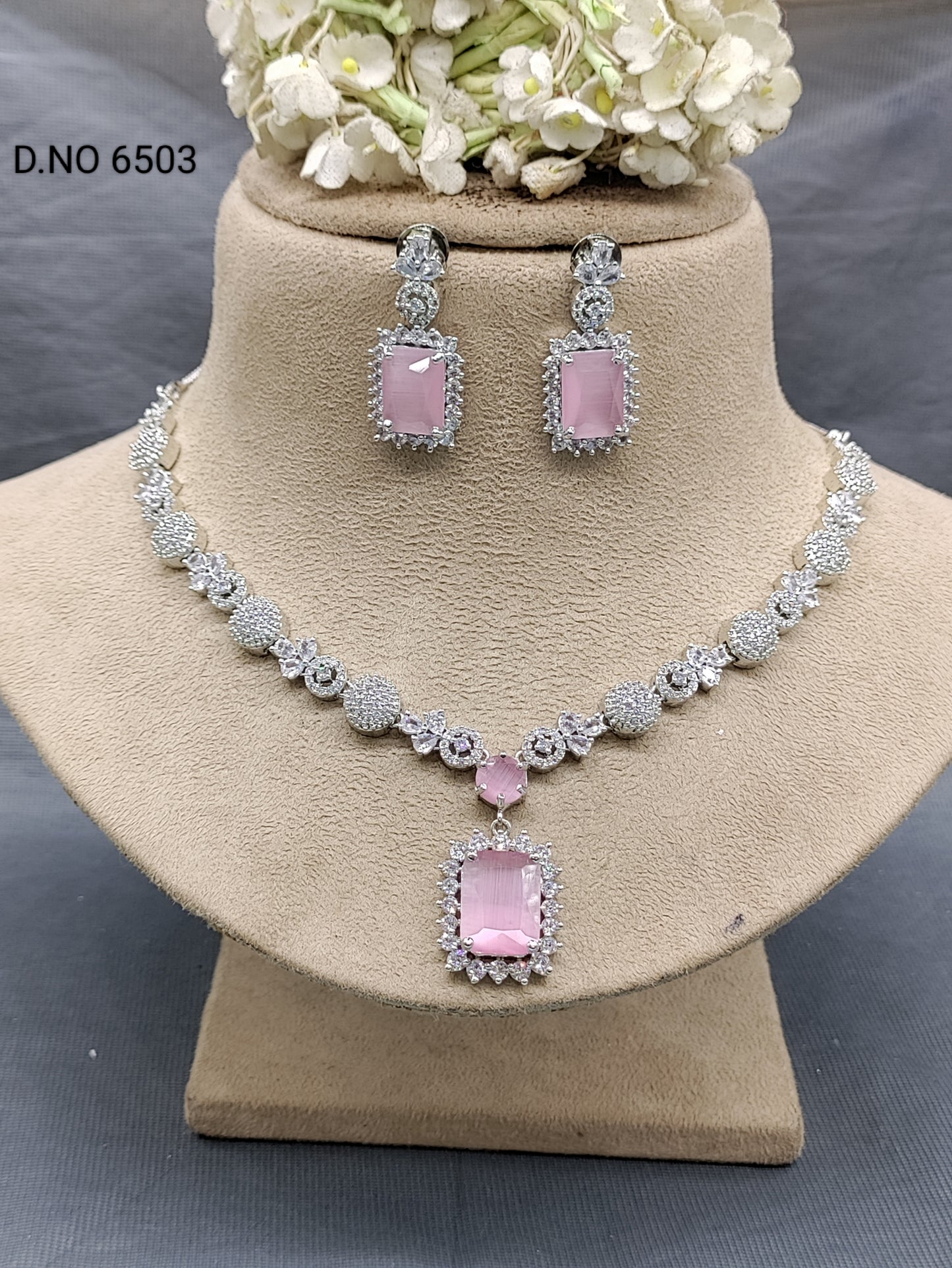 Cz Ad Rodium Necklace Set Sku 6503 rchiecreation