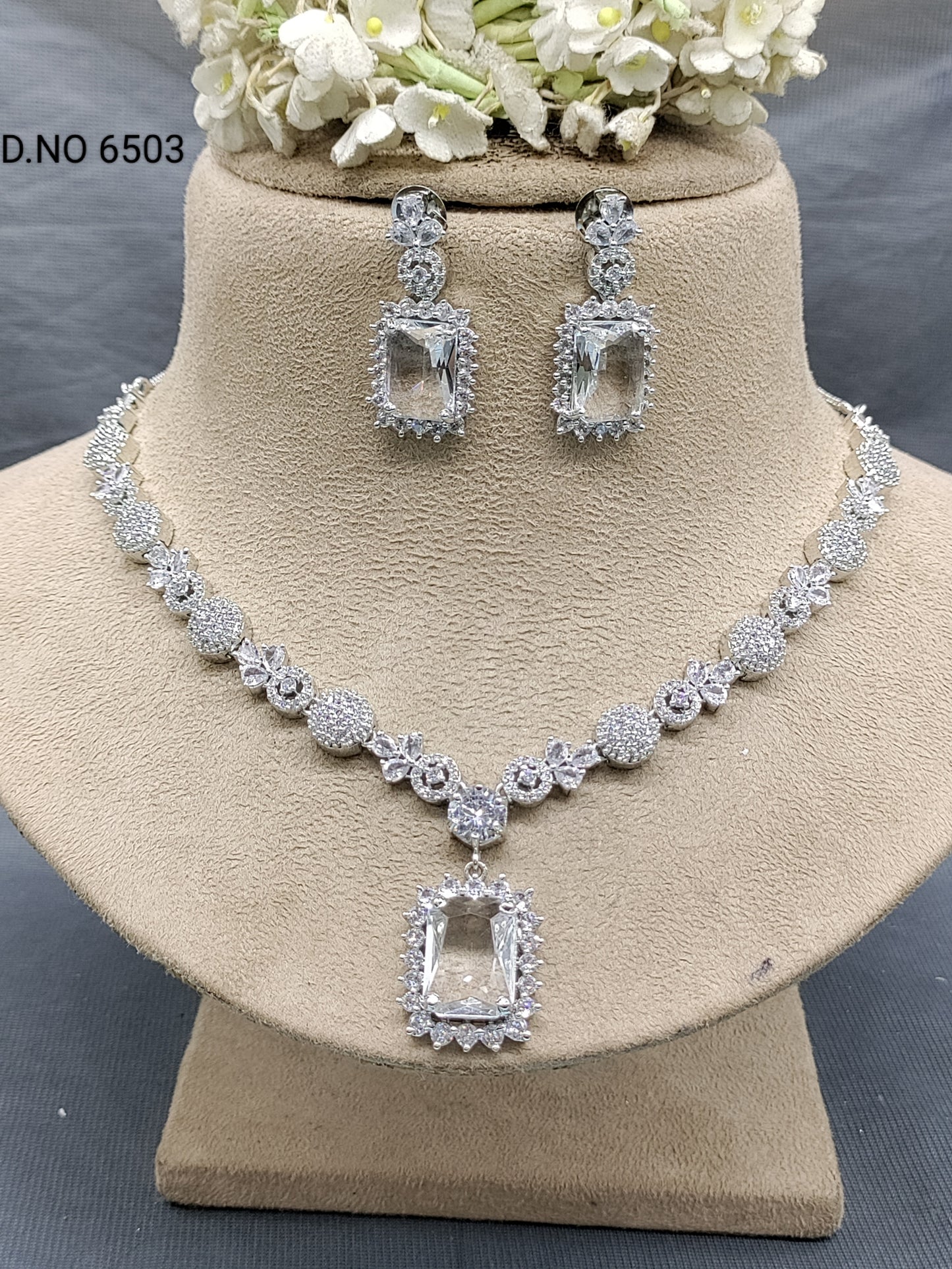 Cz Ad Rodium Necklace Set Sku 6503 rchiecreation