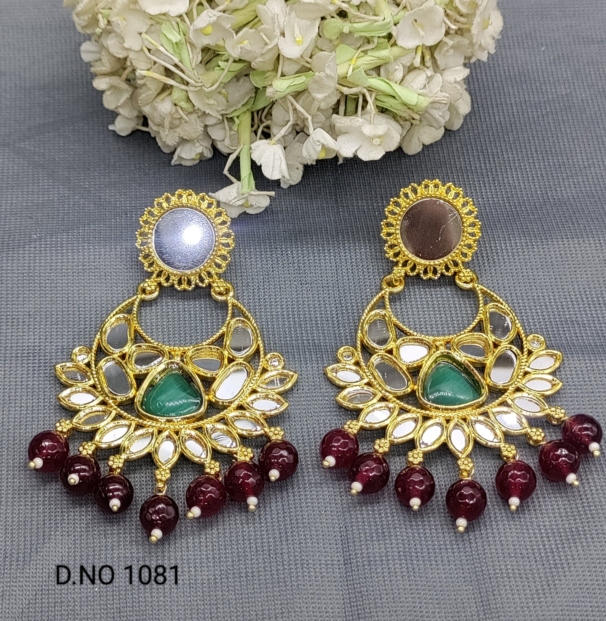 Kundan Golden Earring Sku 1081 rchiecreation