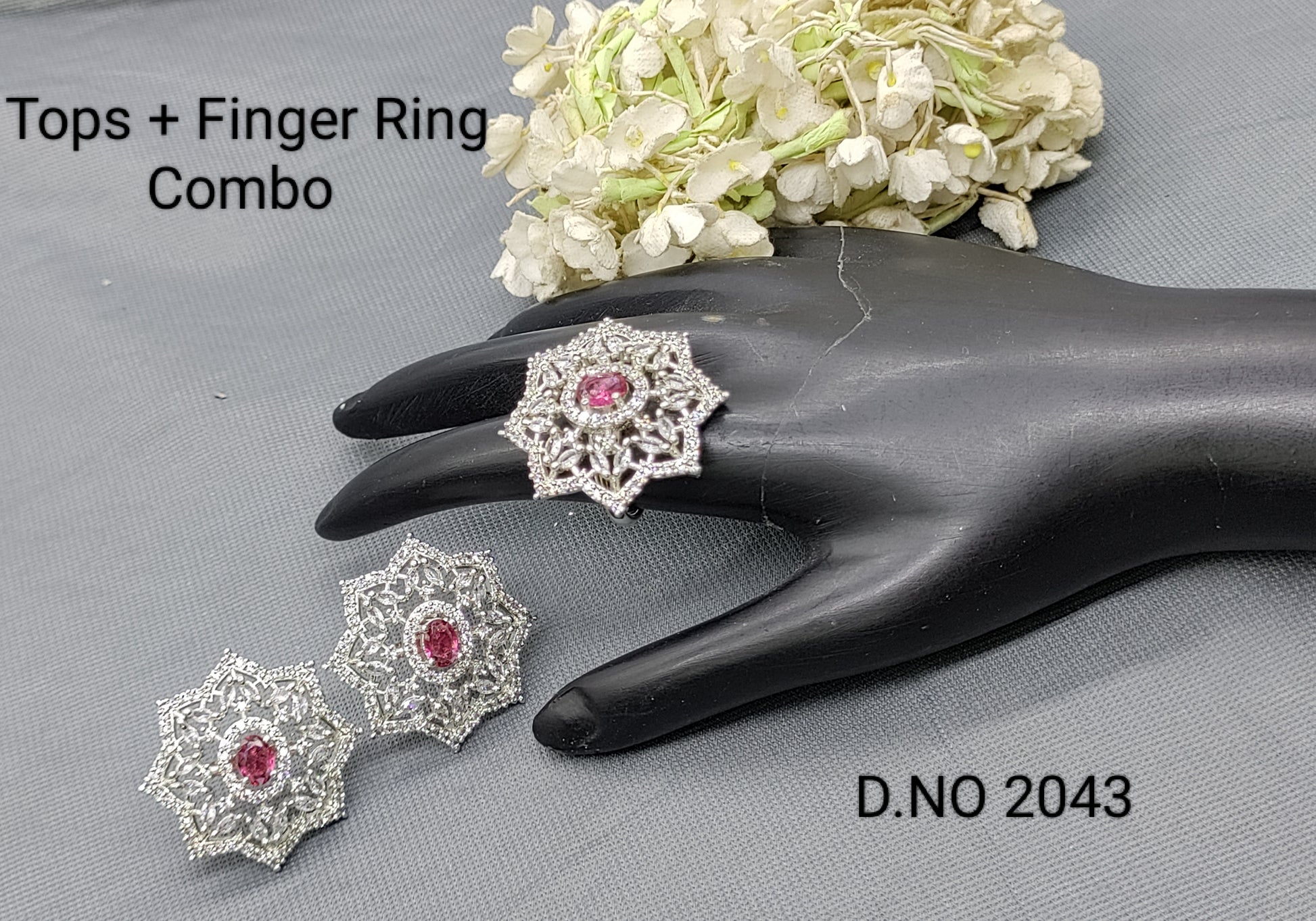 Cz Ad Rodium Tops & Finger Ring Sku 2043 rchiecreation