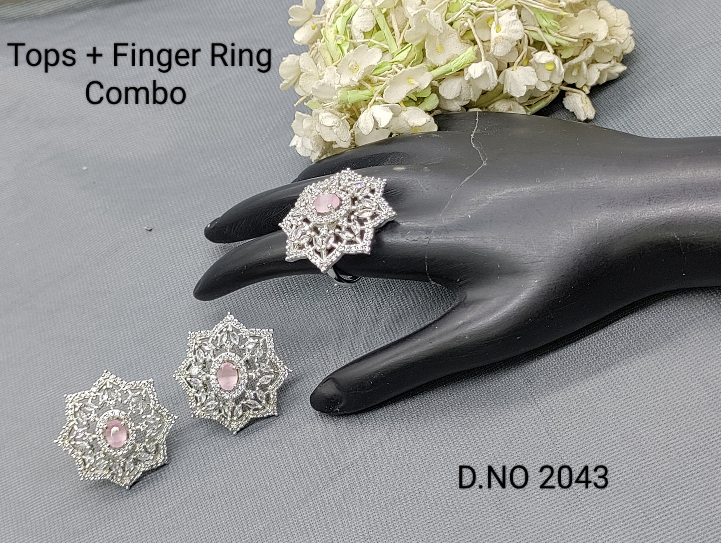 Cz Ad Rodium Tops & Finger Ring Sku 2043 rchiecreation