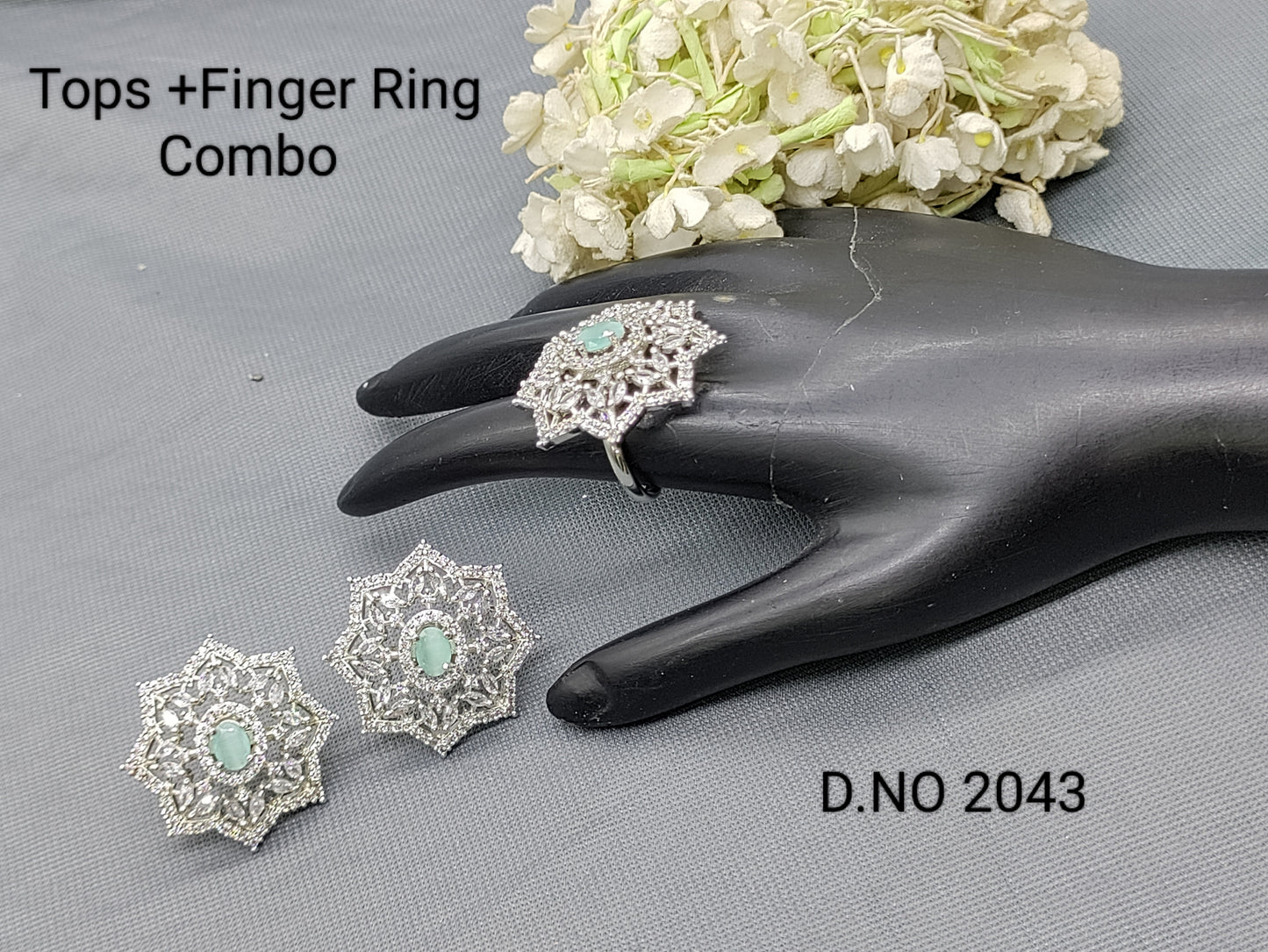 Cz Ad Rodium Tops & Finger Ring Sku 2043 rchiecreation