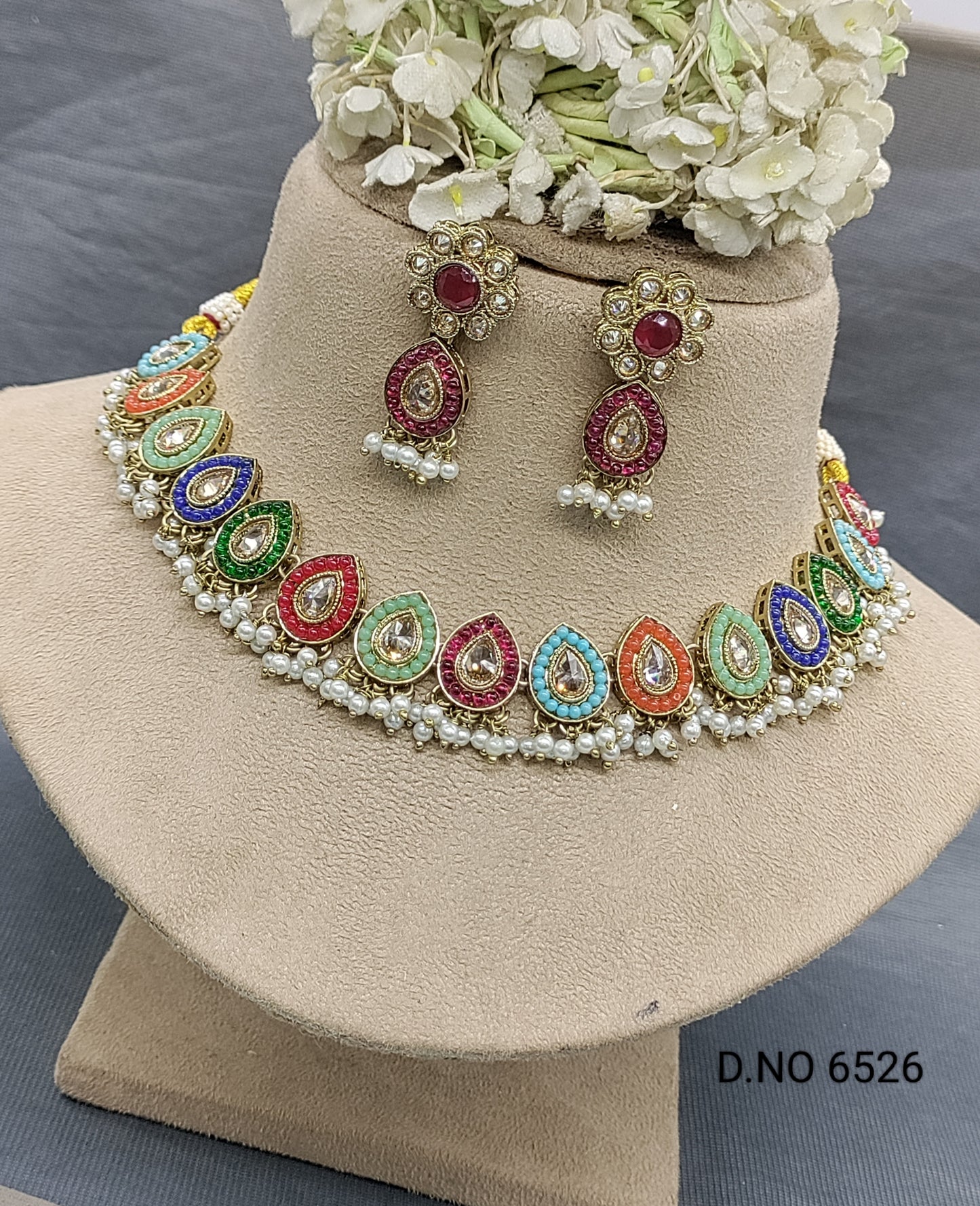 Polki Mehandi Necklace Set Sku 6526 rchiecreation