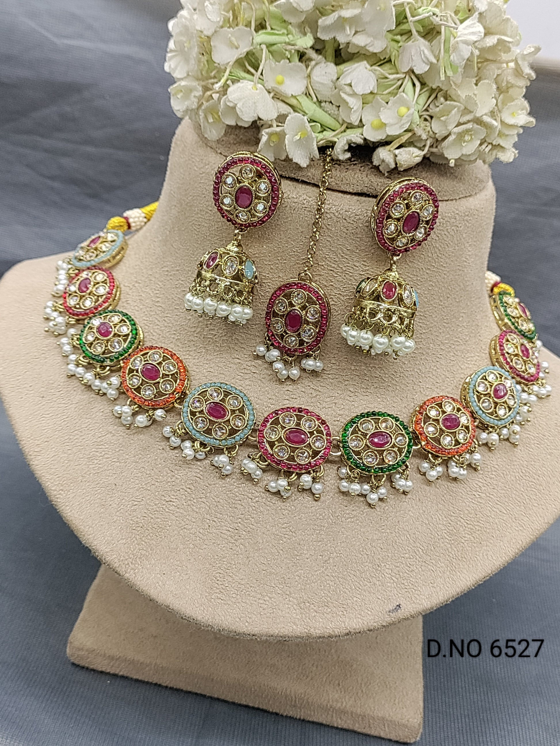 Polki Mehandi Necklace Set Sku 6527 rchiecreation