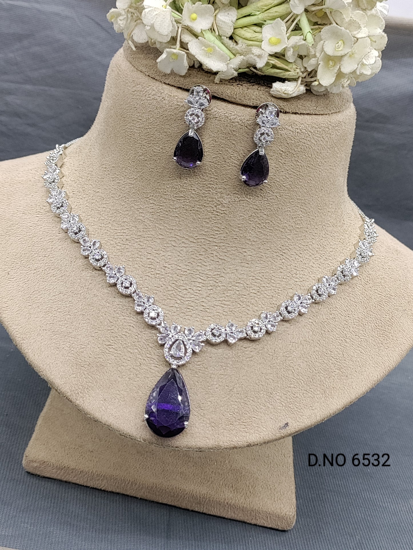 Cz Ad Rodium Necklace Set Sku 6532 rchiecreation