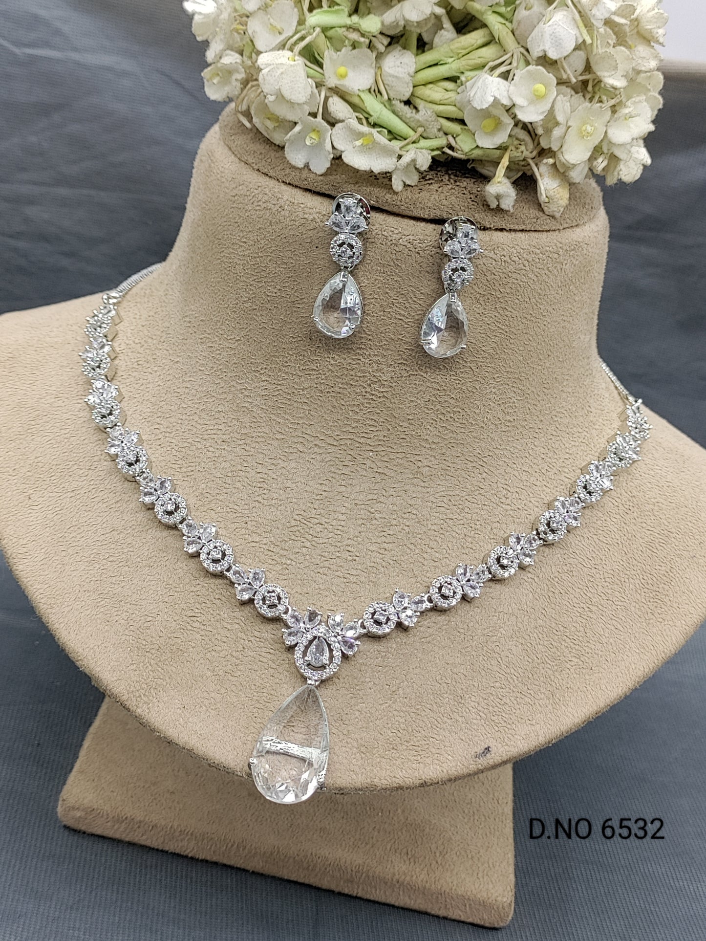 Cz Ad Rodium Necklace Set Sku 6532 rchiecreation