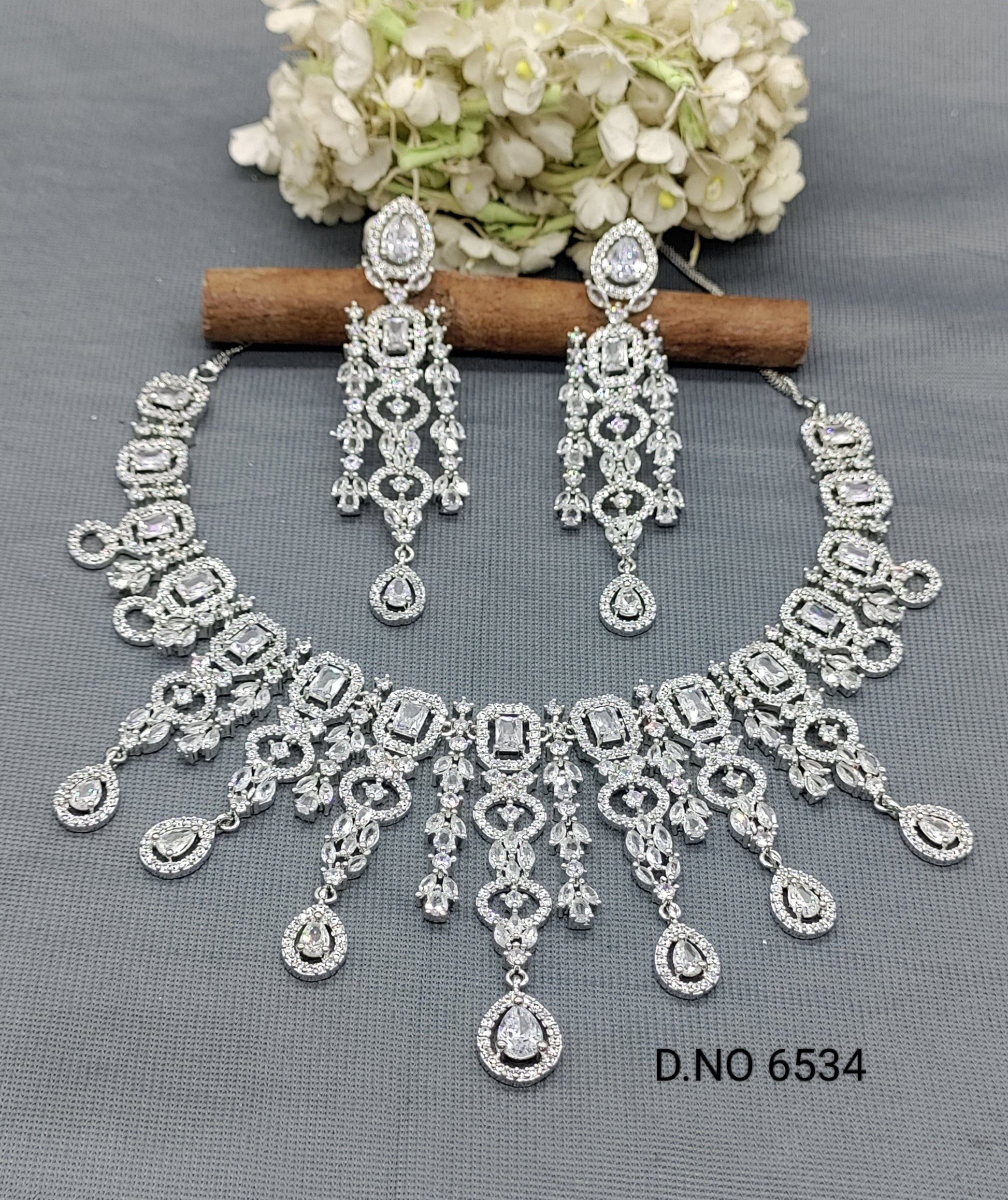 Cz Ad Rodium Necklace Set Sku 6534 rchiecreation