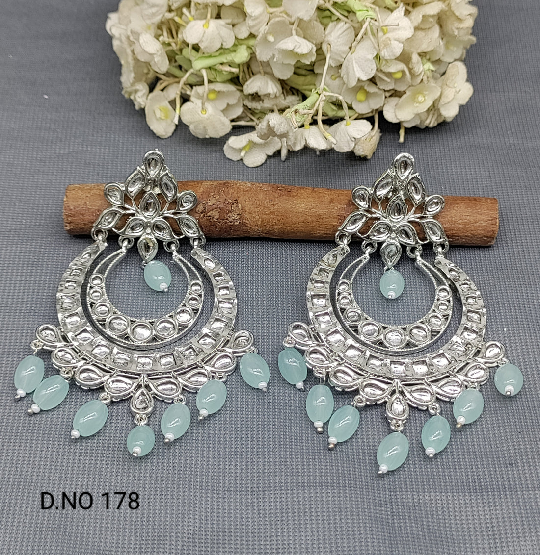 Kundan Rodium Earring Sku 178 rchiecreation