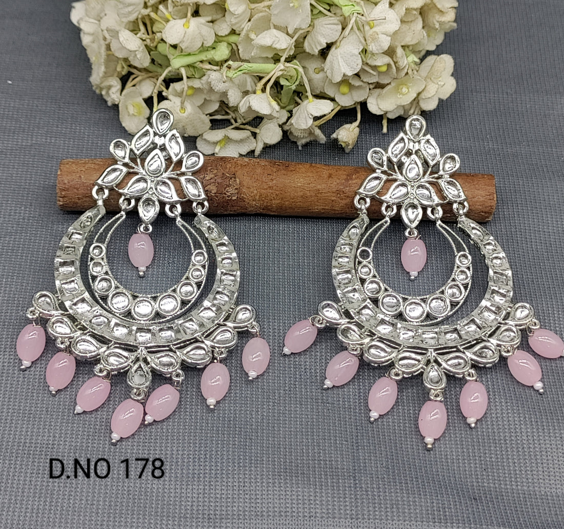 Kundan Rodium Earring Sku 178 rchiecreation