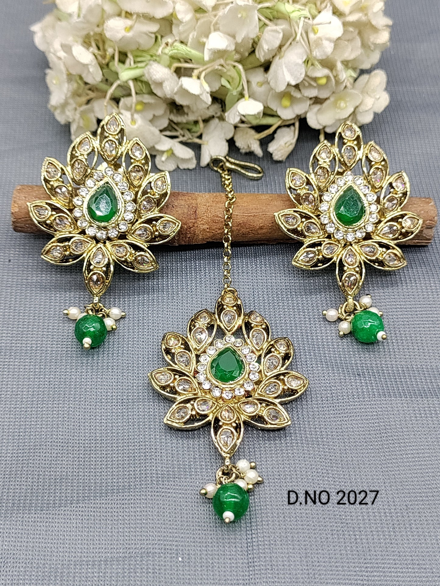 Polki Mehandi Earring & Tica Sku 2027 rchiecreation