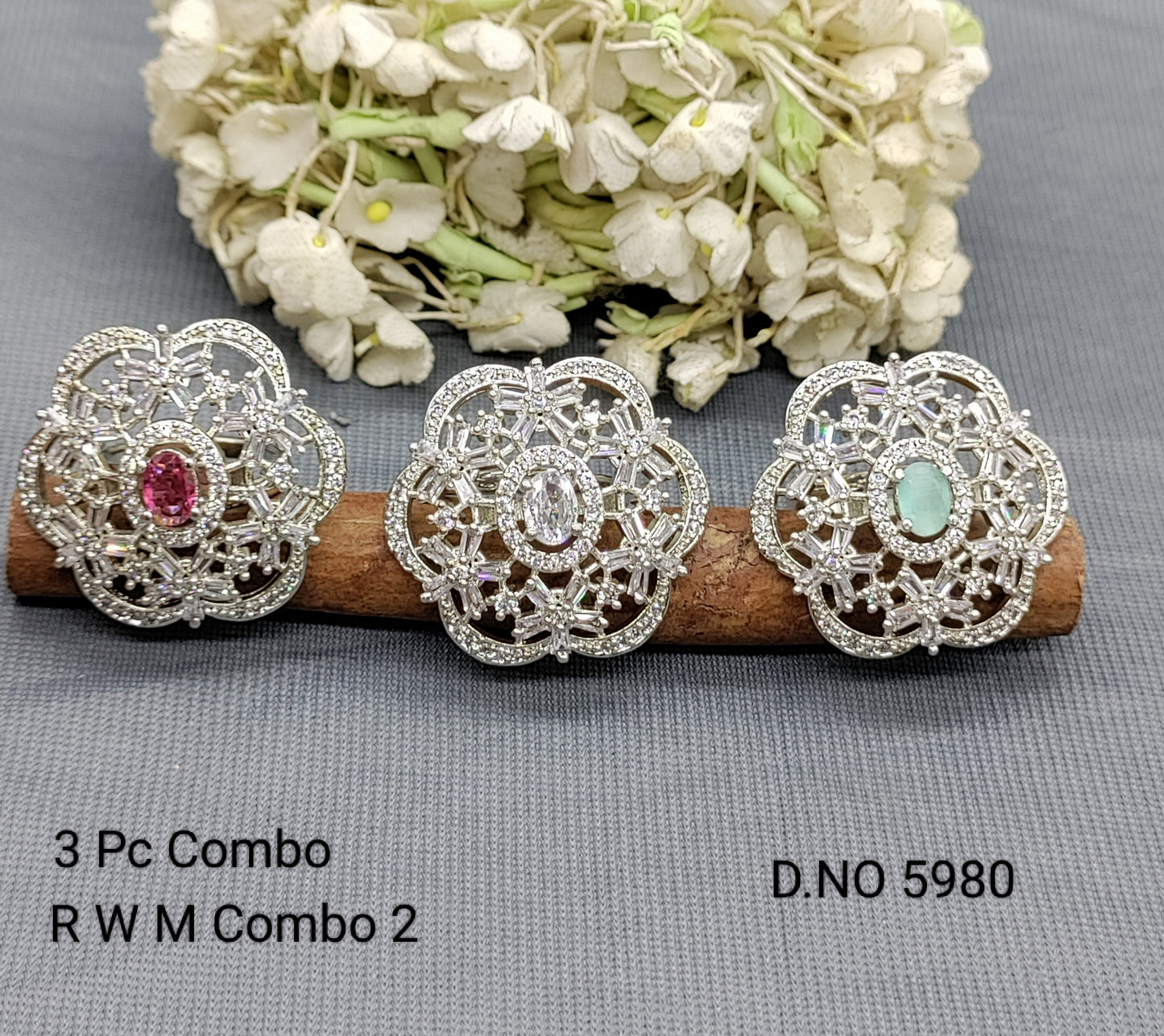 Cz ad Rodium Finger Ring 3 Pc Combo Sku 5980 rchiecreation