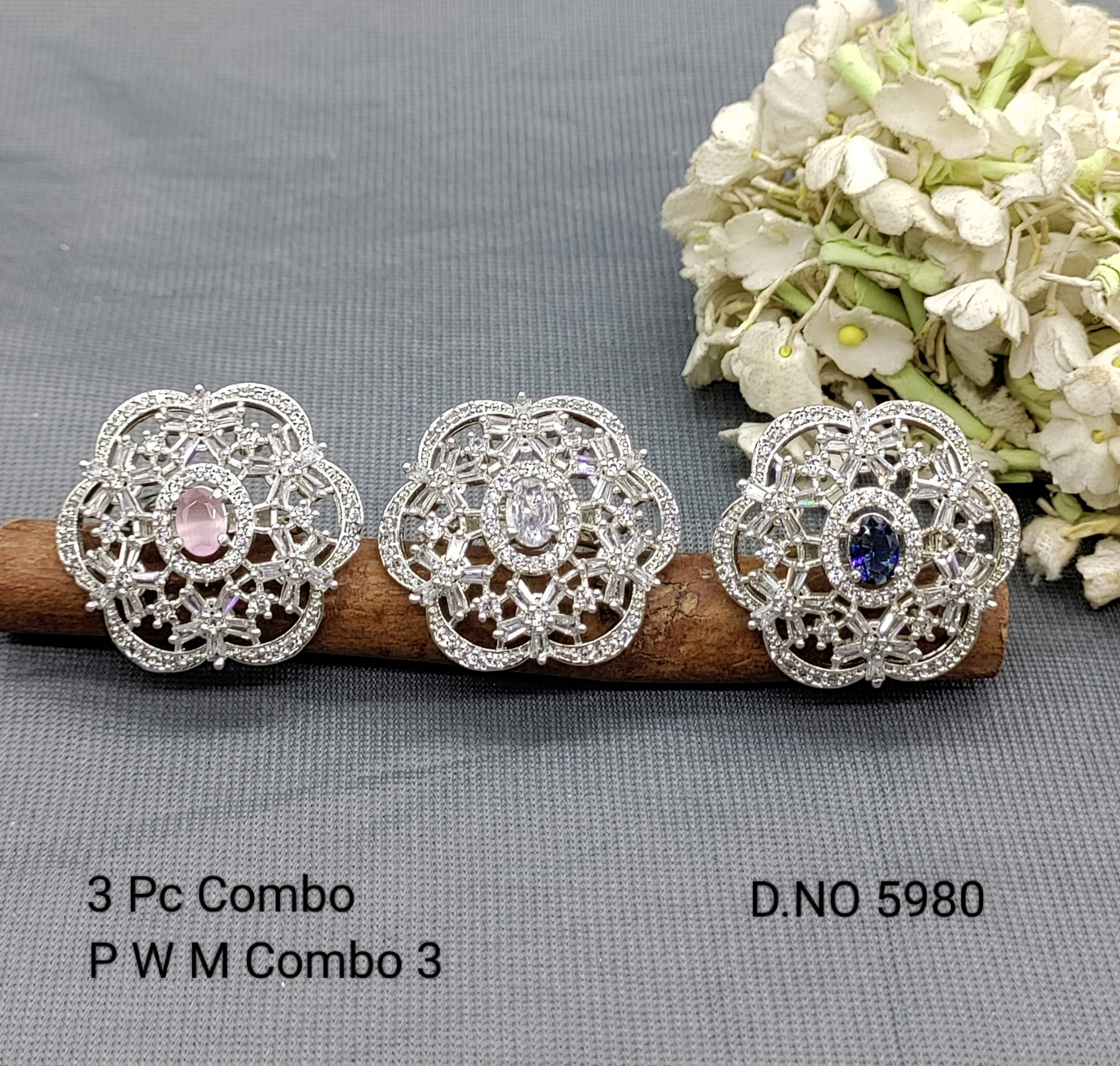 Cz ad Rodium Finger Ring 3 Pc Combo Sku 5980 rchiecreation