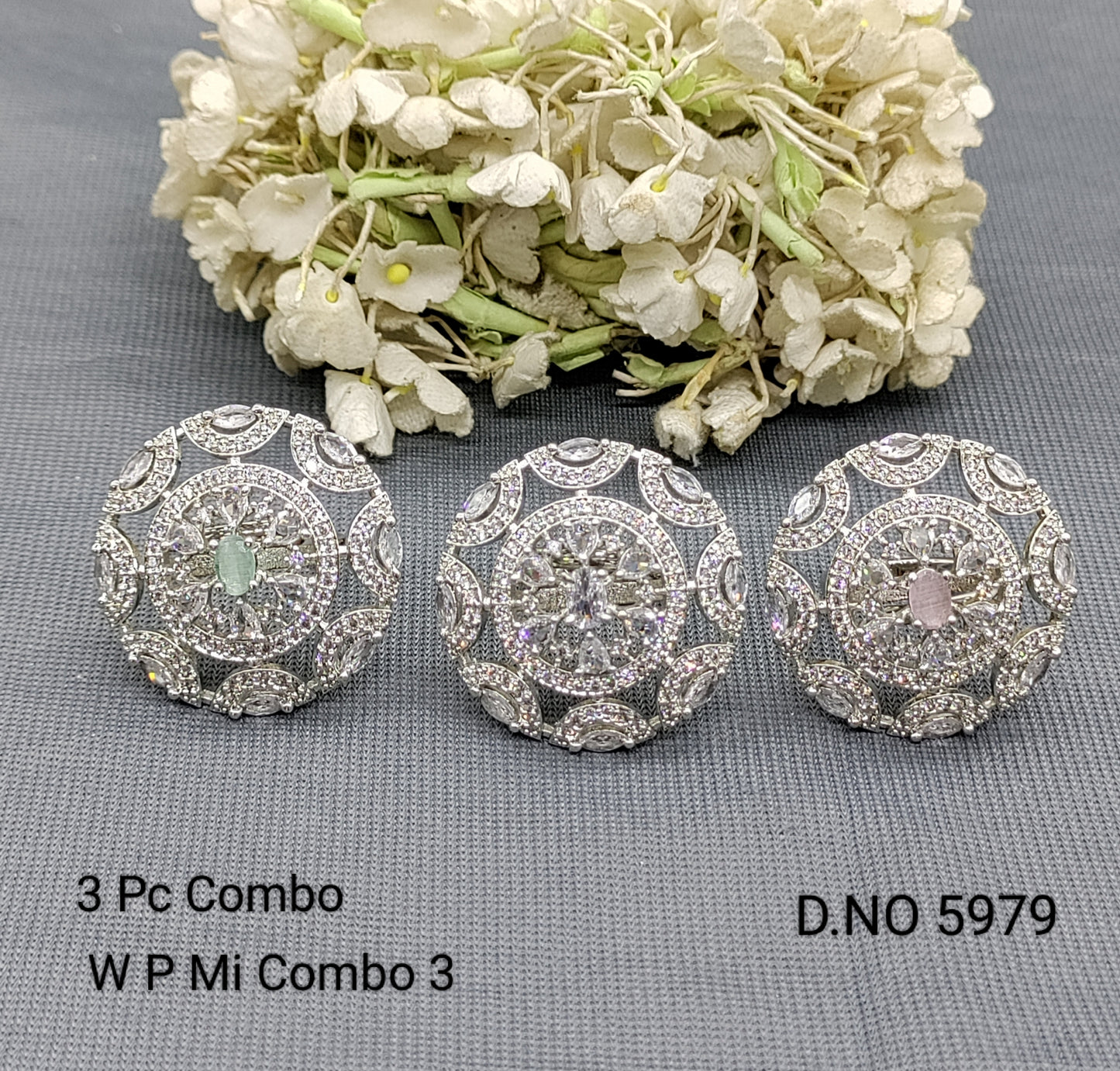 Cz Ad Rodium Finger Ring 3 Pc Combo Sku 5979 rchiecreation