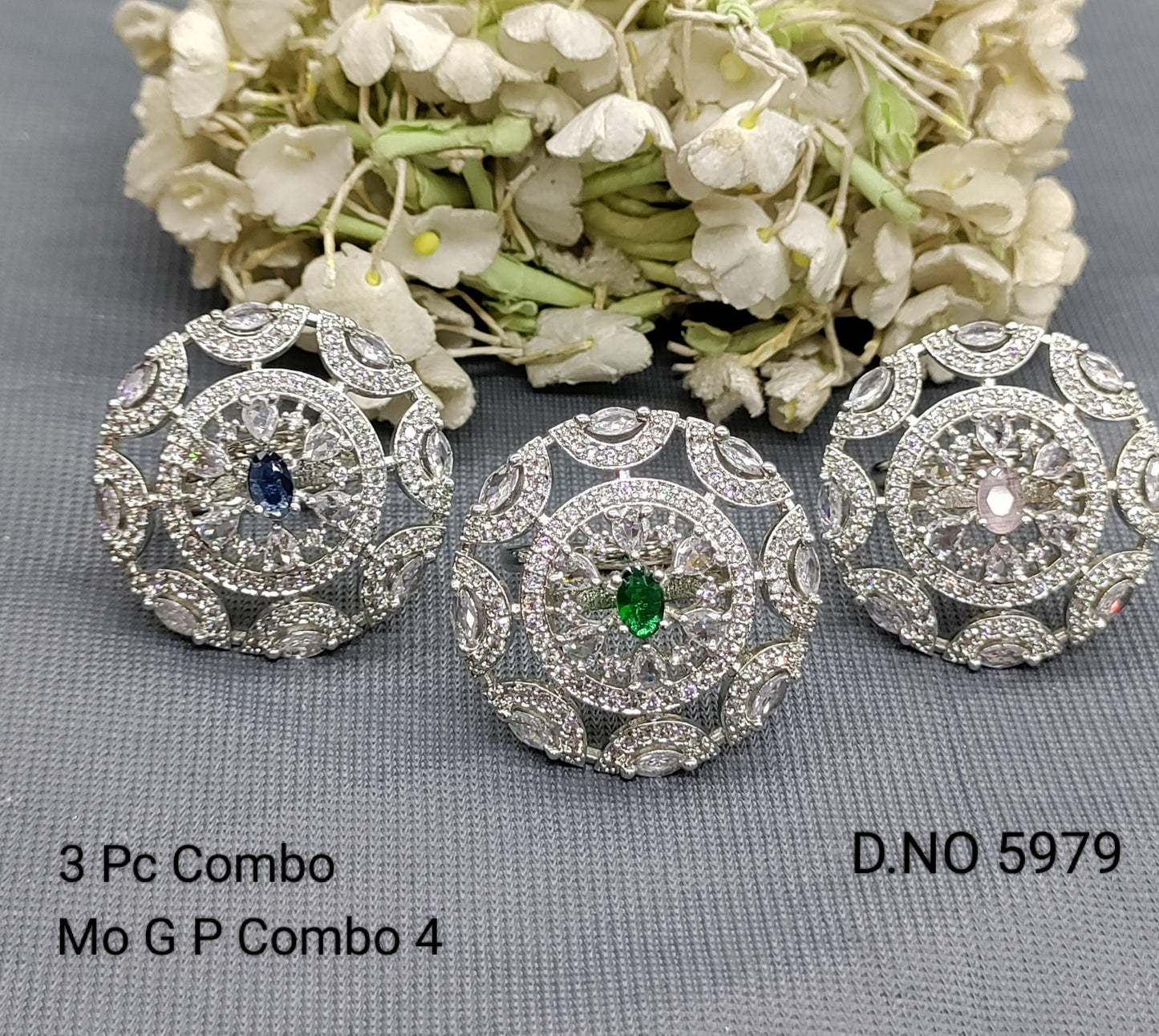 Cz Ad Rodium Finger Ring 3 Pc Combo Sku 5979 rchiecreation