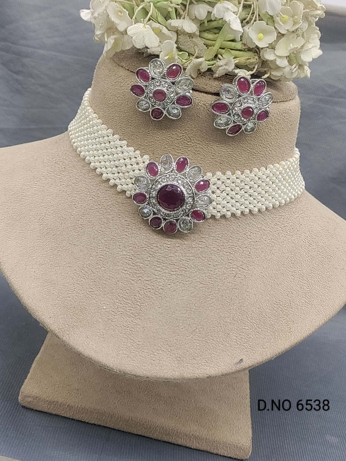 Polki Rodium Choker Necklace Sku 6538 rchiecreation