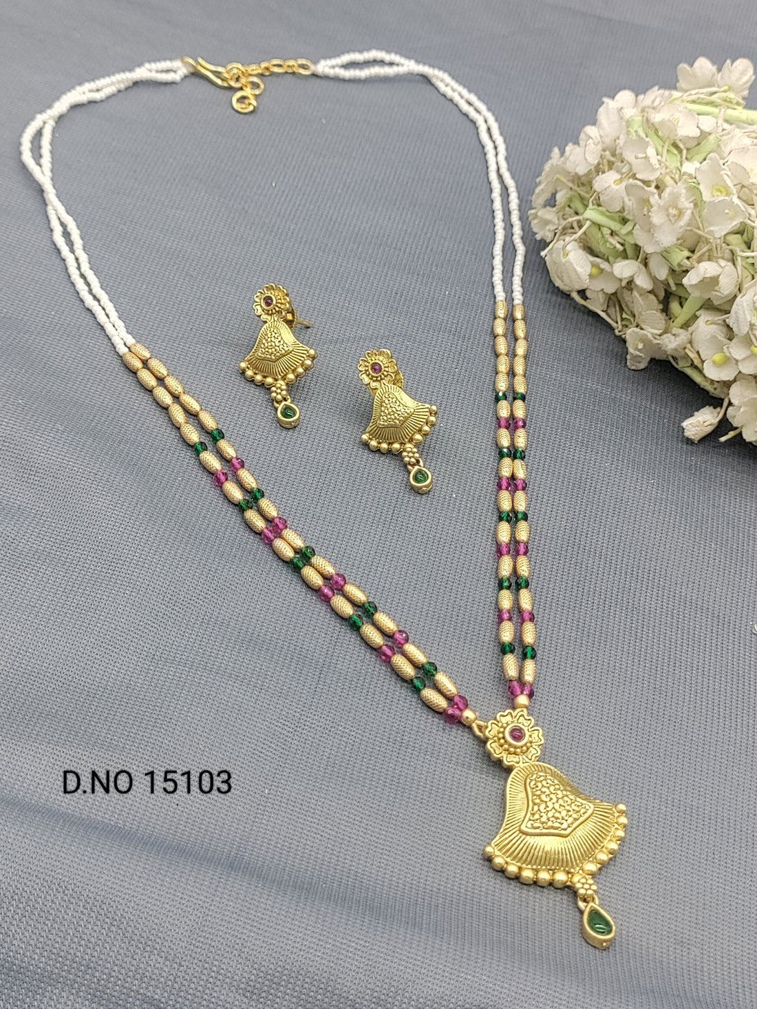Antique Golden long Necklace Mala Sku 15103 rchiecreation