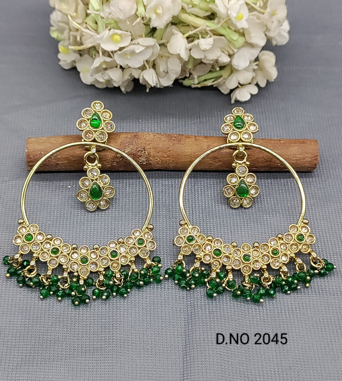 Polki Mehandi Hoop Bali Earrings Sku 2045 rchiecreation