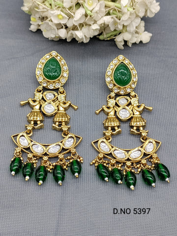 Antique Golden Kundan Earrings Sku 5397 rchiecreation