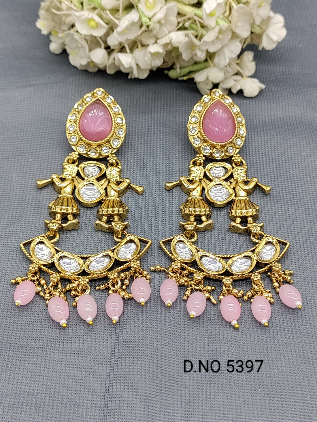 Antique Golden Kundan Earrings Sku 5397 rchiecreation