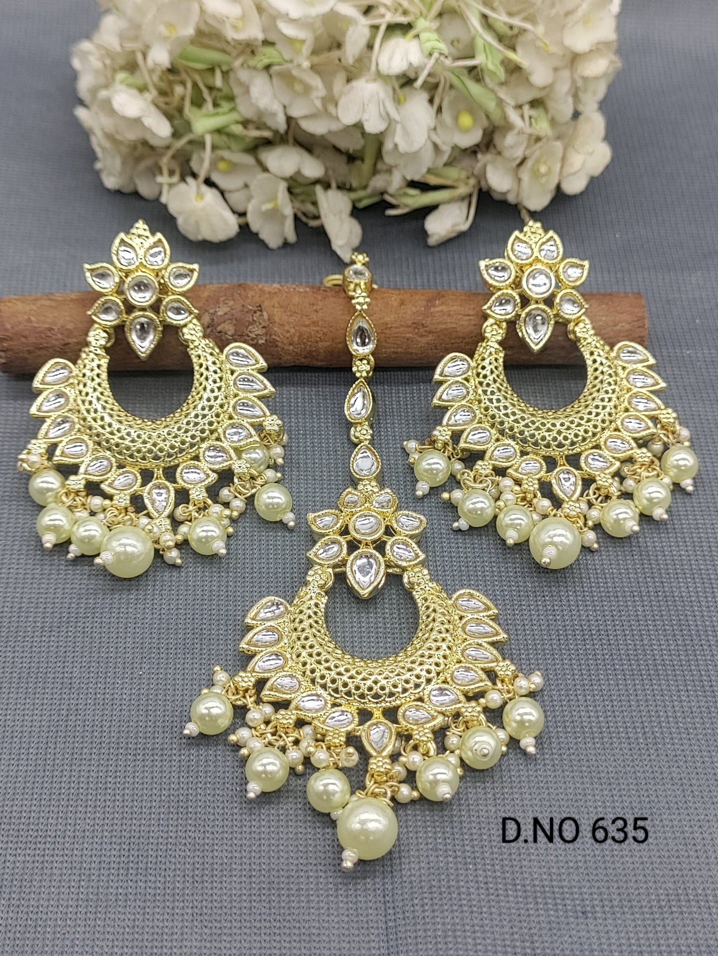 Golden  Kundan Earring-Tika- 635 A2 rchiecreation