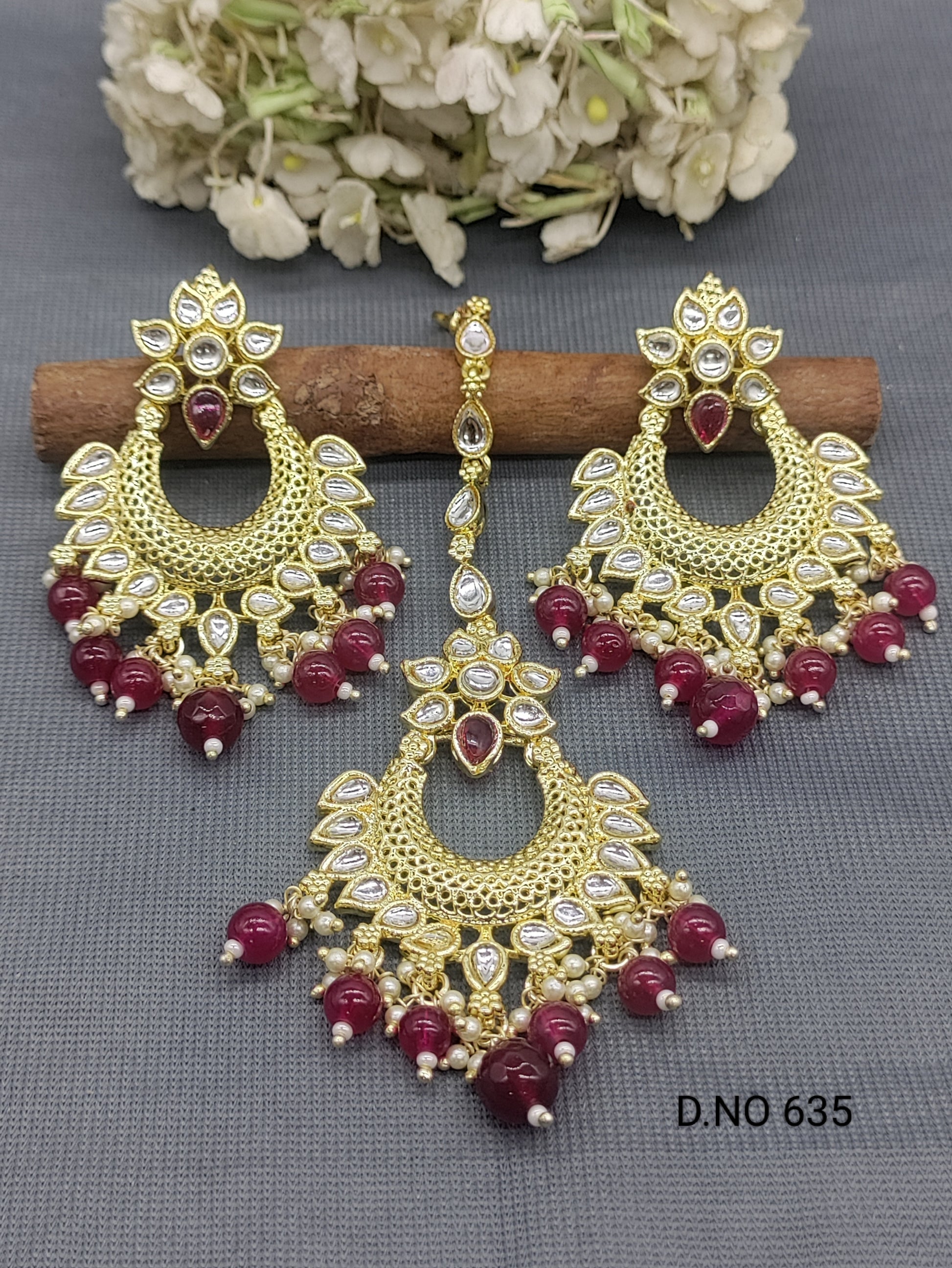 Golden  Kundan Earring-Tika- 635 A2 rchiecreation