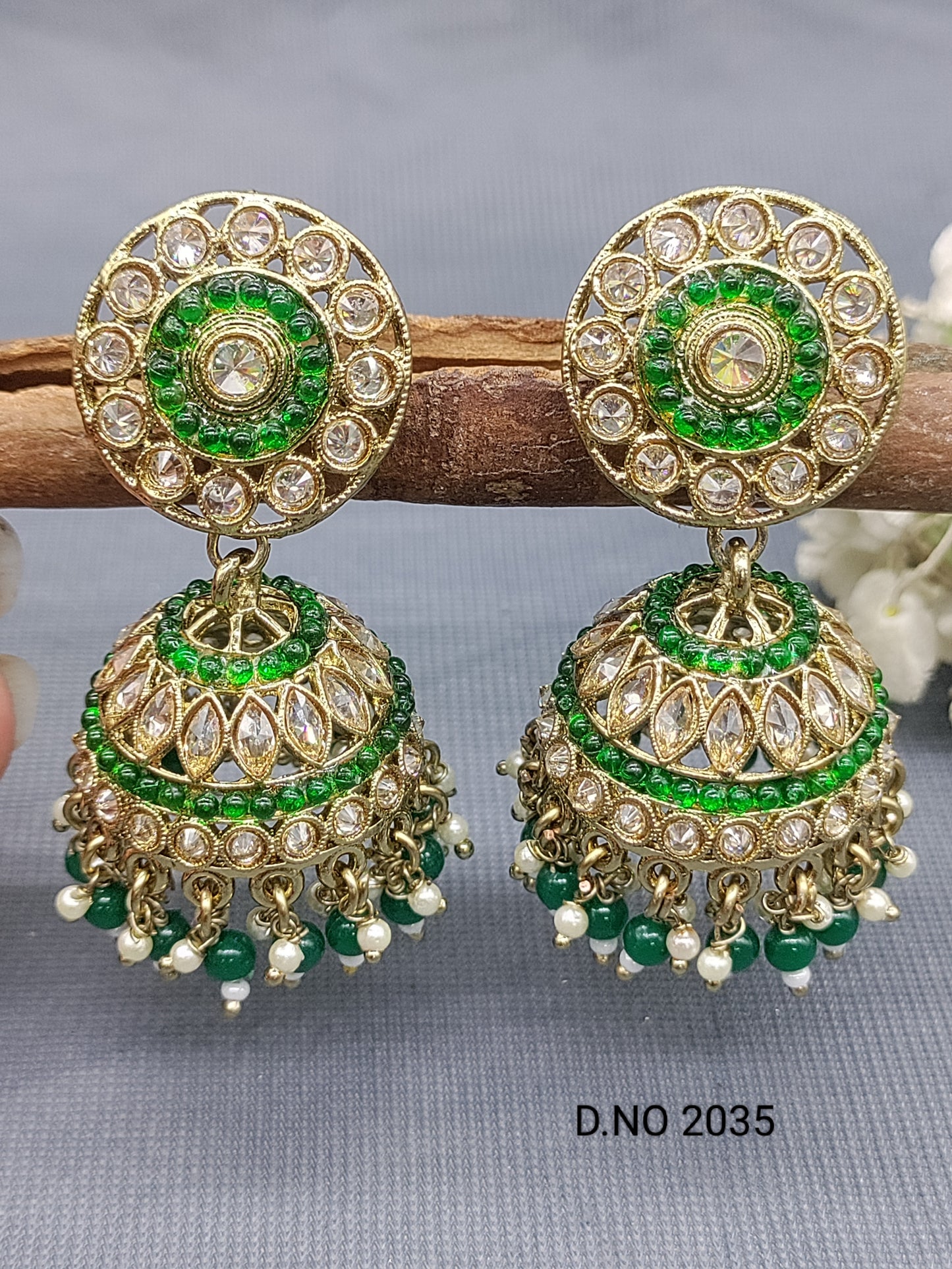 Polki Mehandi Jhumki Earring Sku 2035 rchiecreation