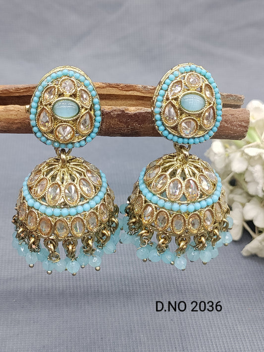 Polki Mehandi Jhumki Earring Sku 2036 rchiecreation