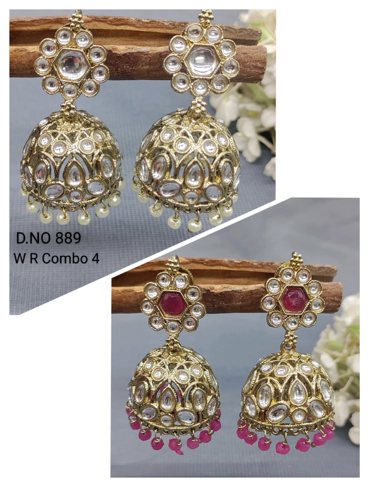 Polki Mehandi Jhumki Combo Earrings Sku 889 rchiecreation