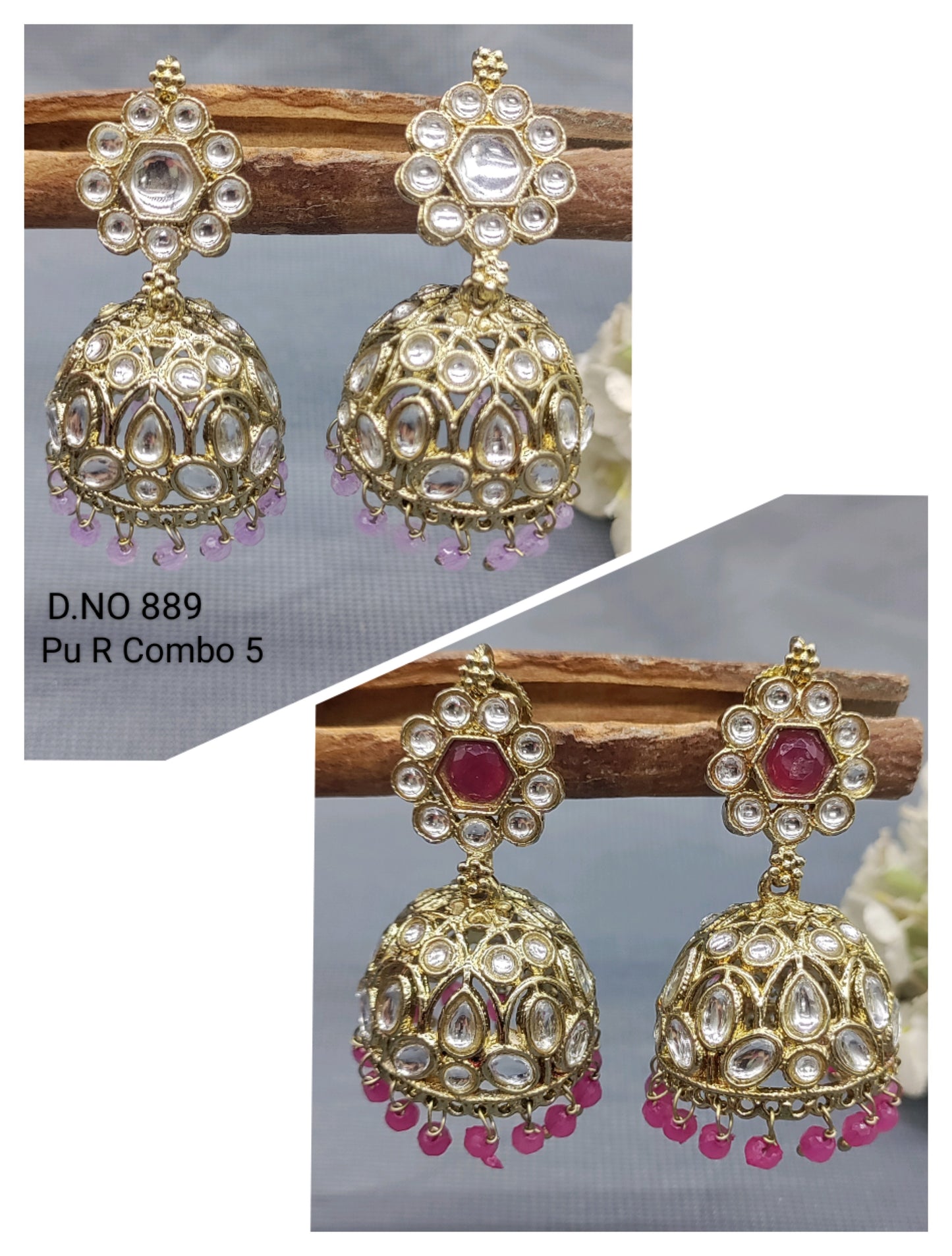 Polki Mehandi Jhumki Combo Earrings Sku 889 rchiecreation