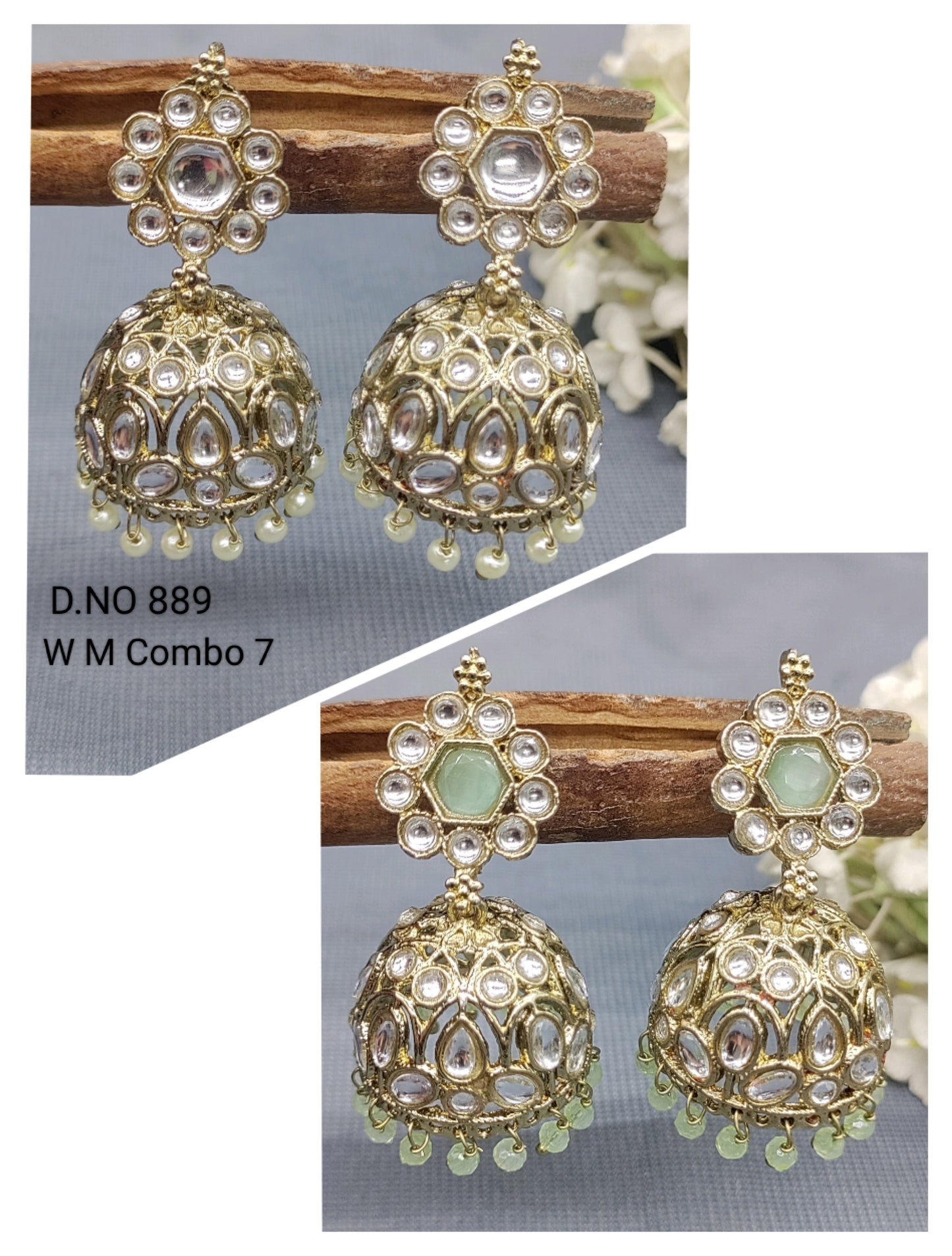 Polki Mehandi Jhumki Combo Earrings Sku 889 rchiecreation