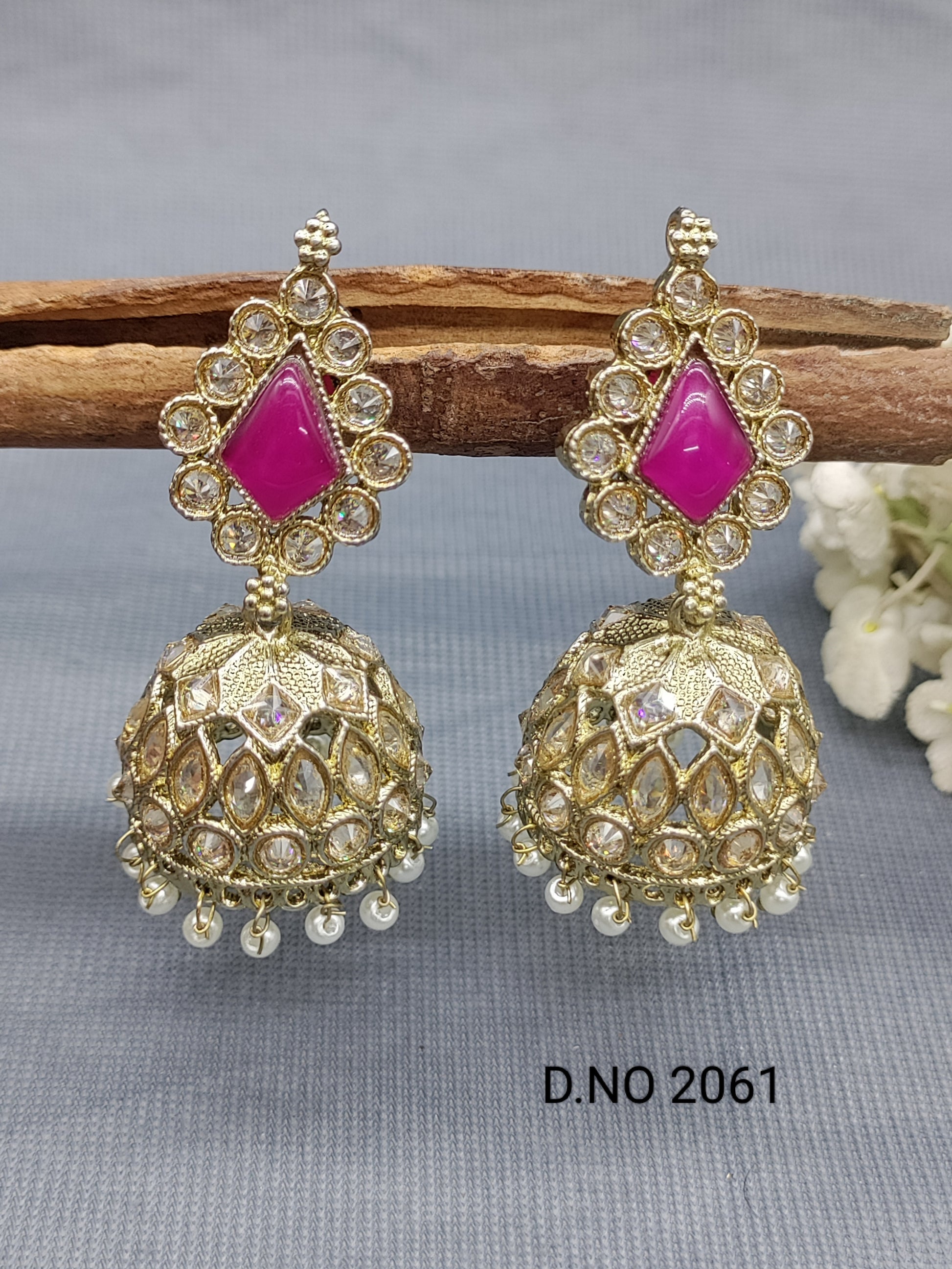 Polki Mehandi Jhumki Earring Sku 2061 rchiecreation