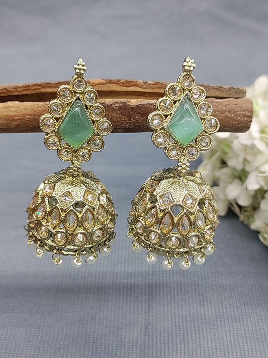 Polki Mehandi Jhumki Earring Sku 2061 rchiecreation