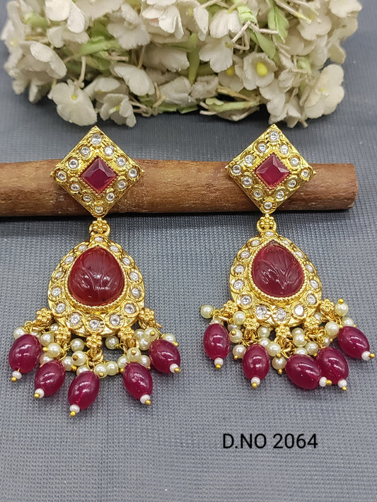 Golden Kundan Earrings Sku 2064 rchiecreation