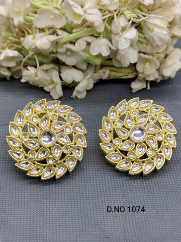 Kundan Golden Tops & Stud Earrings Sku 1074 rchiecreation