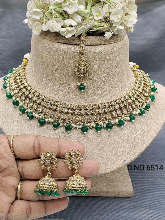 Polki Mehandi Necklace Set Sku 6514 rchiecreation