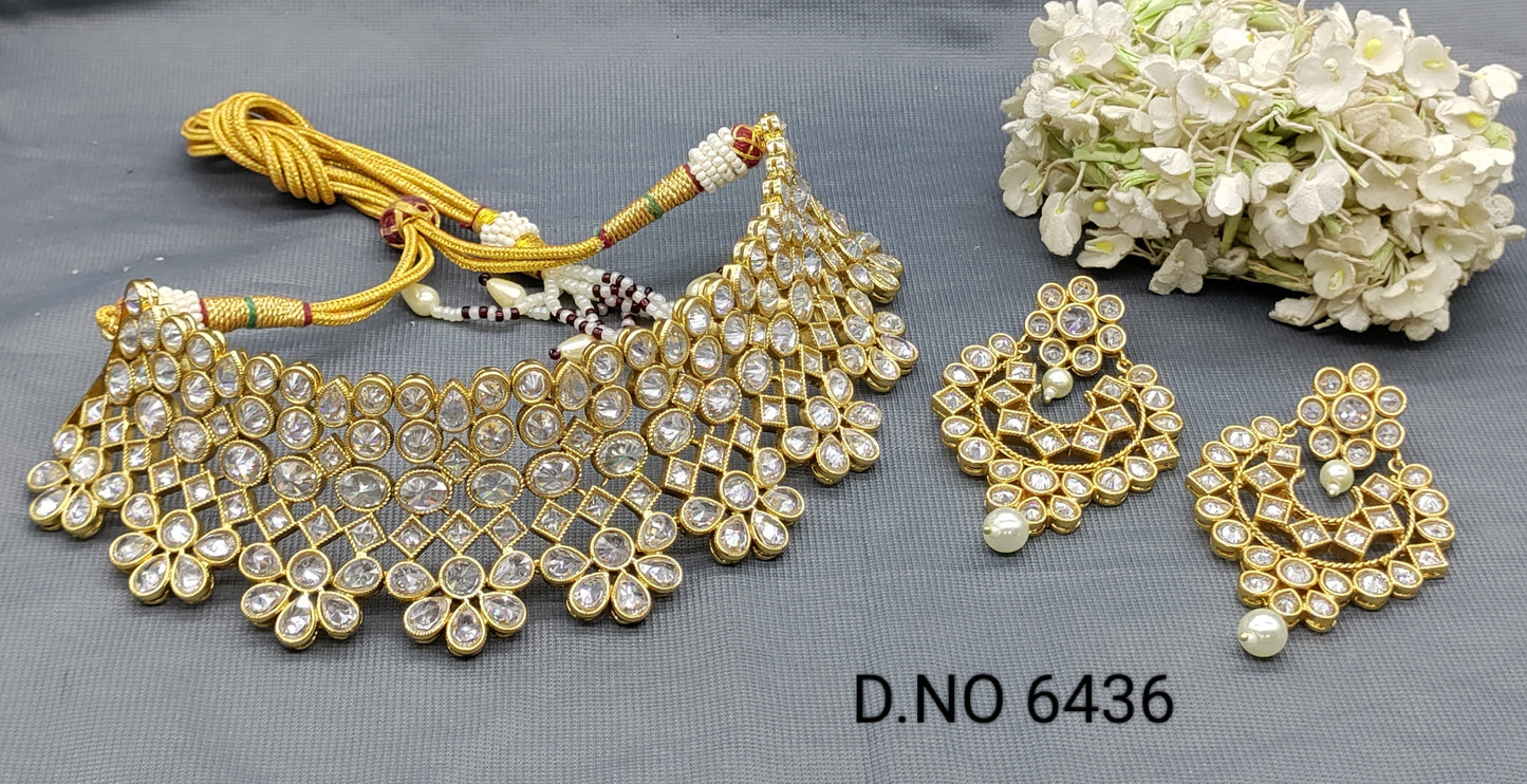 Polki Golden bridal Choker Set Sku 6436 rchiecreation