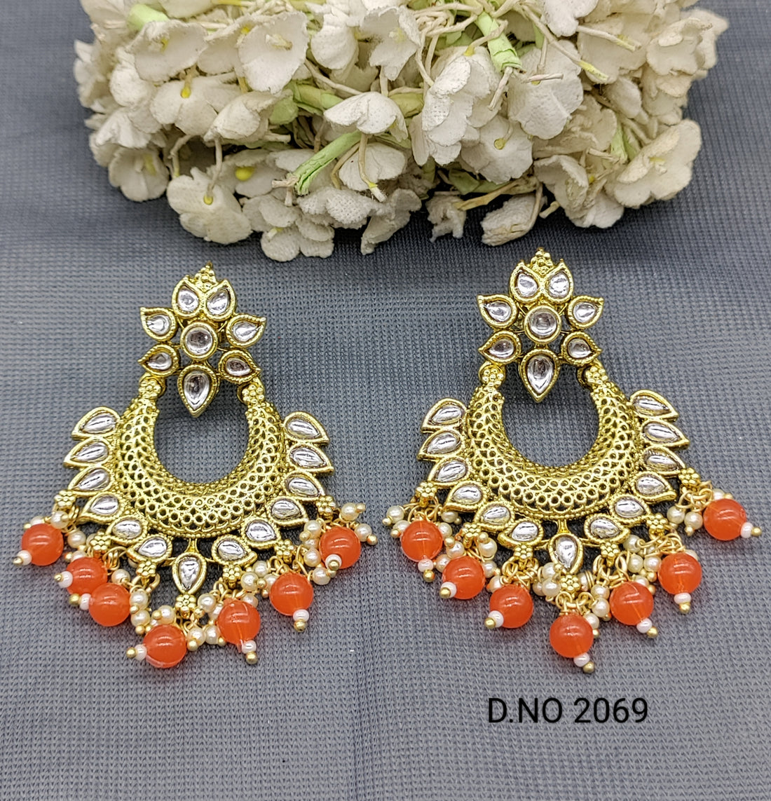 Antique Golden Kundan Earring Sku 2069 rchiecreation